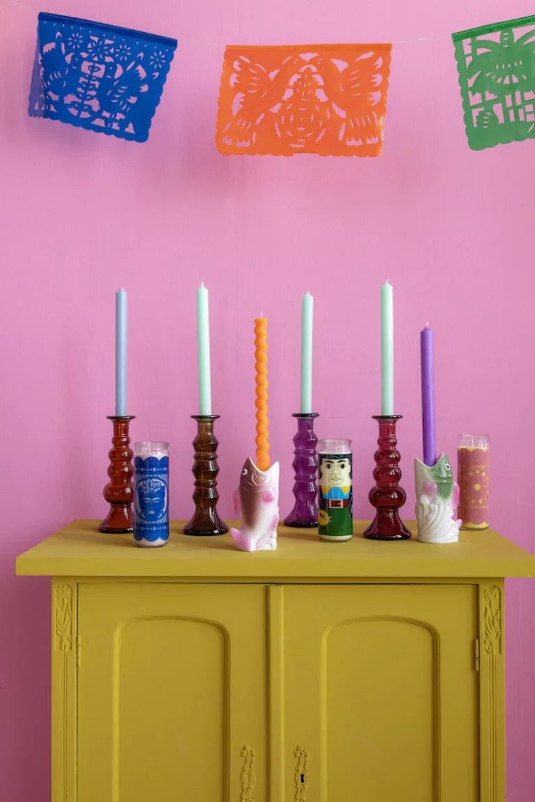 Candleholder Recycled Glass Pink