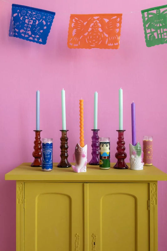 Candleholder Recycled Glass Pink