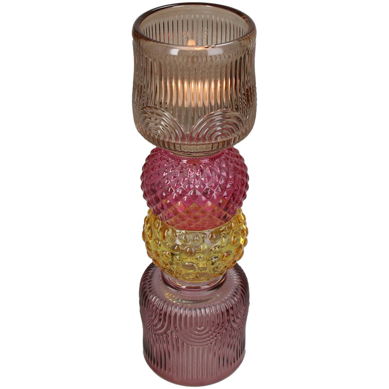 KAL-6205 Candle Holder Glass Multi 7.5x7.5x23cm