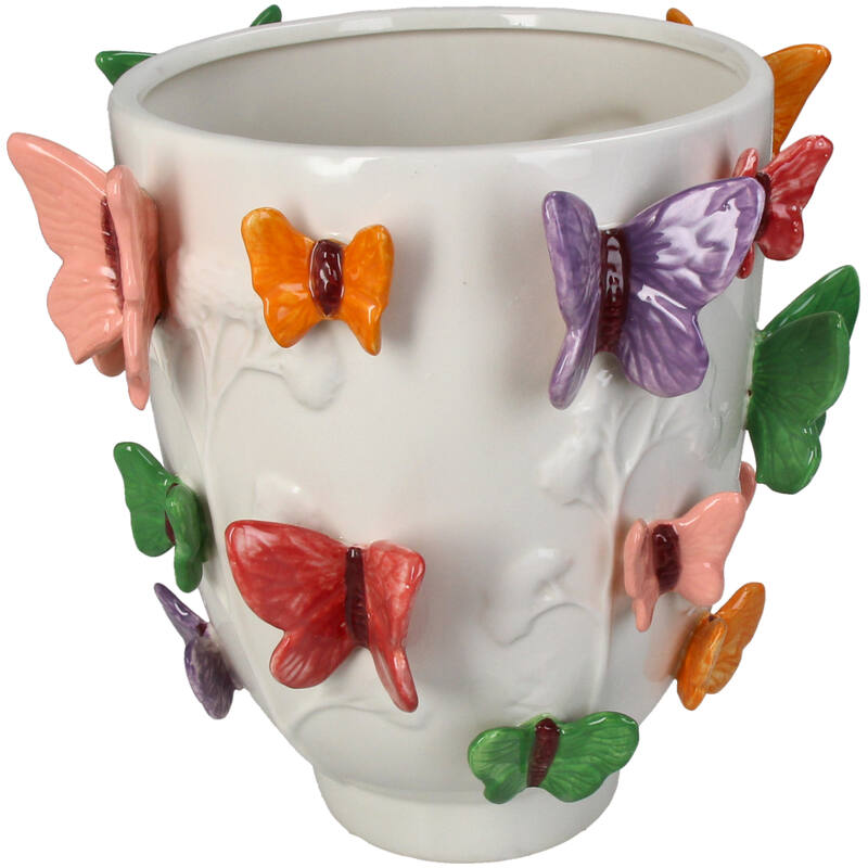 Vase Butterfly Stoneware Multi