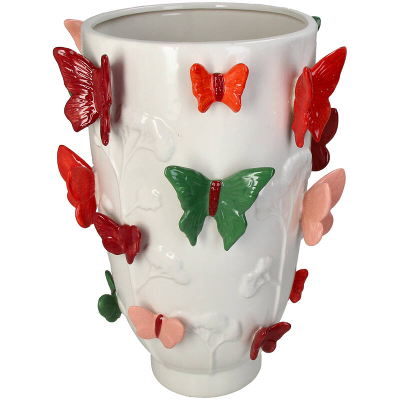 Vase Butterfly Stoneware Multi