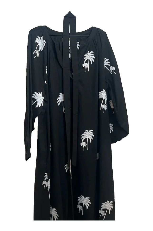 LONG DRESS WITH EMBROIDERED PALMS