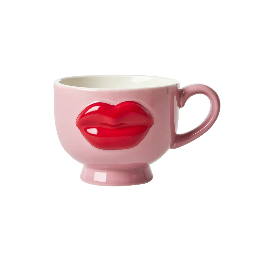 Ceramic Mug with Embossed Red Lips