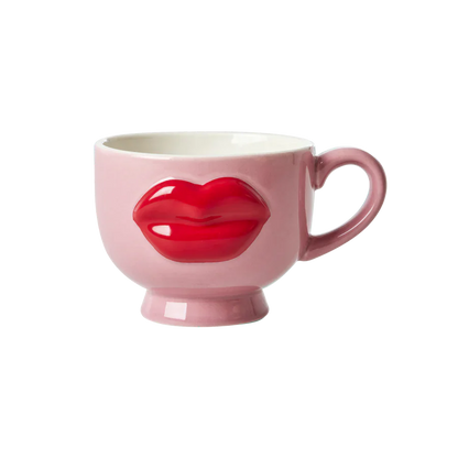 Ceramic Mug with Embossed Red Lips