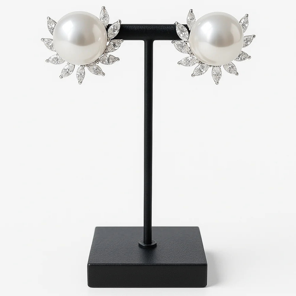 Pearl and flower diamond earrings