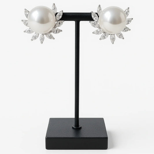 Pearl and flower diamond earrings
