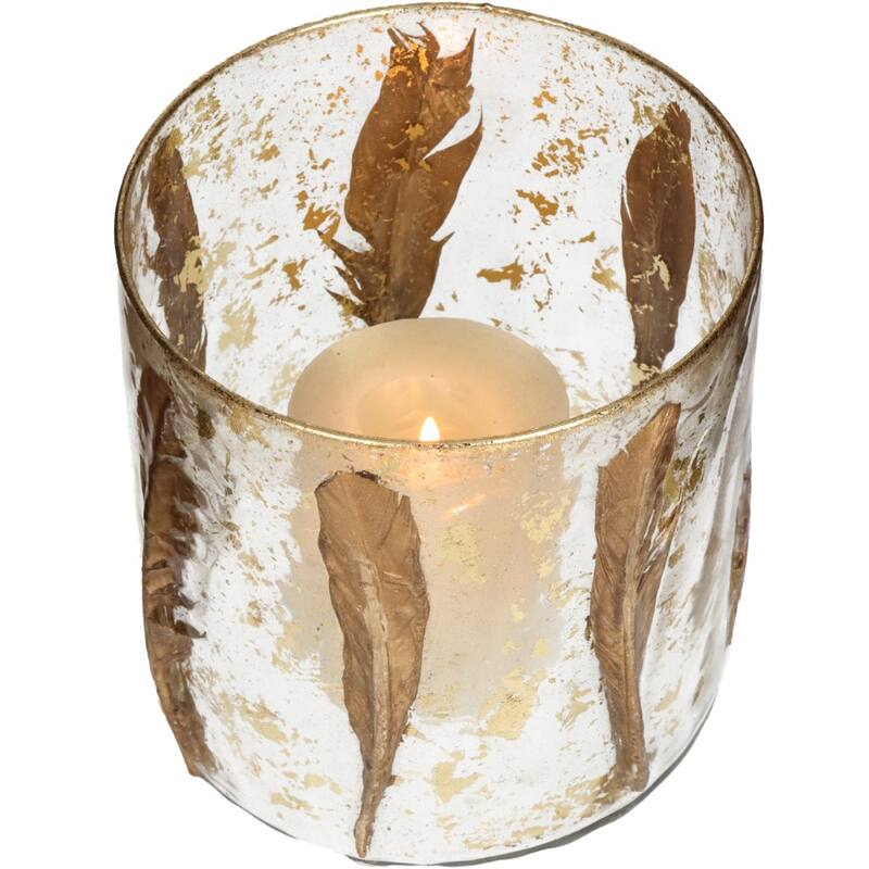 Candle Holder Feather Gold