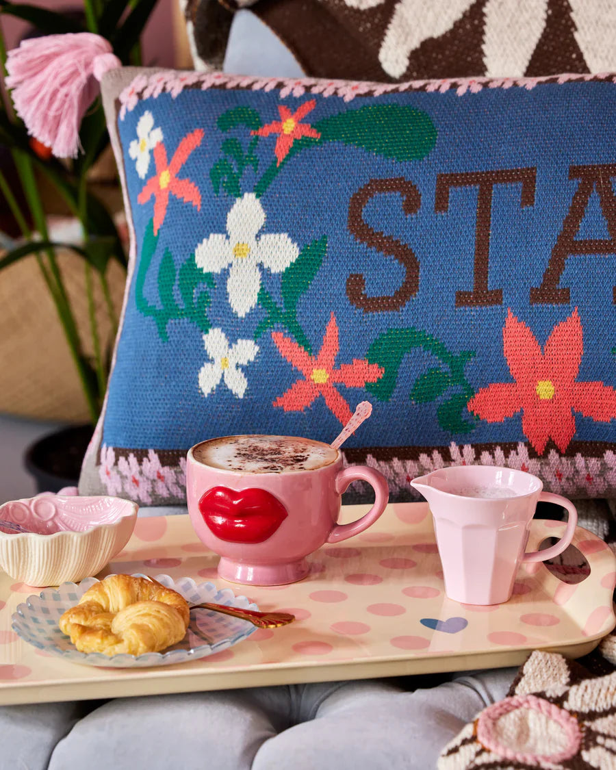 Ceramic Mug with Embossed Red Lips